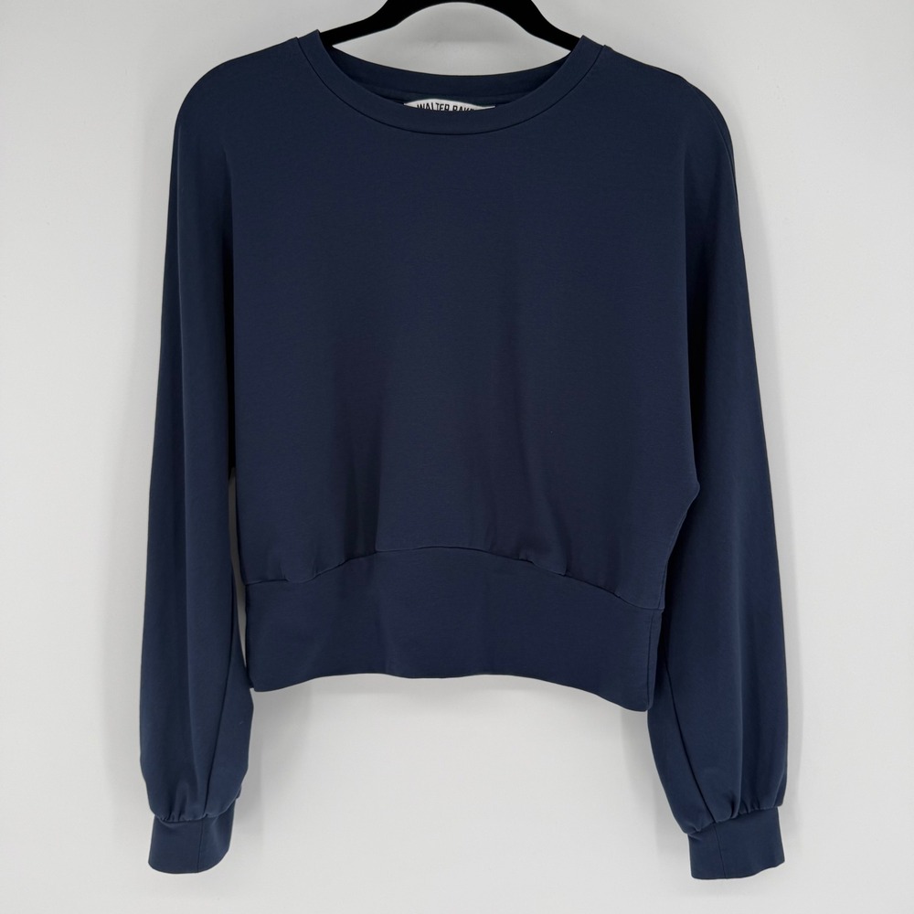 WALTER BAKER NAVY BLUE COTTON BLEND JERSEY SWEATSHIRT‎ MEDIUM BUBBLE SLEEVE
